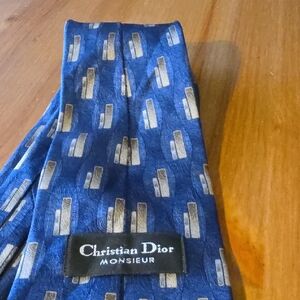 Dior Monsieur Blue and Gold Patterned Tie